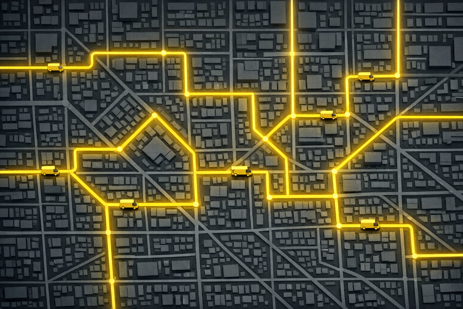 Urban delivery route optimization map with yellow route lines